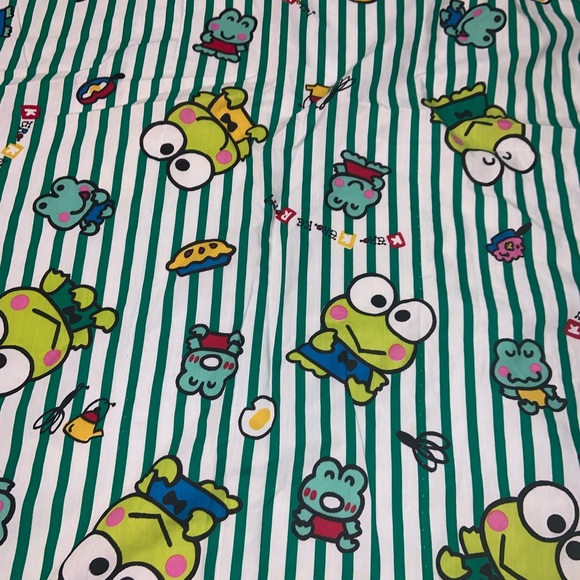 Vintage 1995 Keroppi Sanrio Hello Kitty Japan Green White Bed Comforter 56Wx66L - Picture 5 of 8
